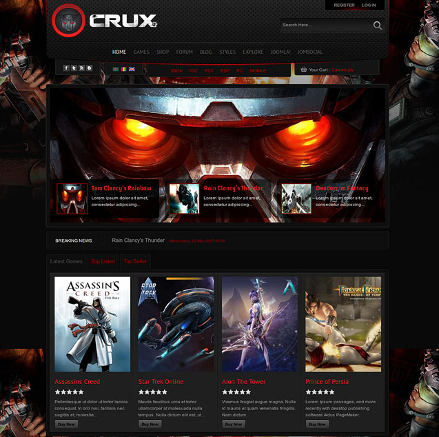 Shaper Crux : Joomla Gaming Template by JoomShaper