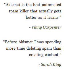 Akismet testimonials