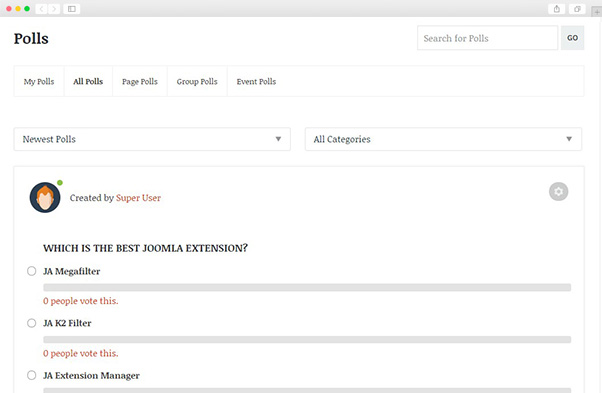 Joomla community extension - Jomsocial poll