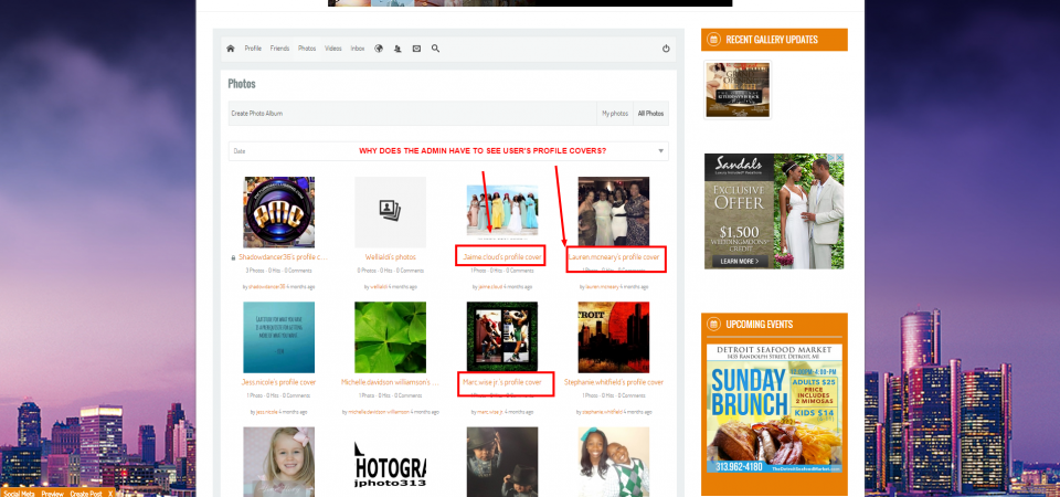 Why does the admin have to see the covers and profile photos of their users in our photo gallery? I never understood this.