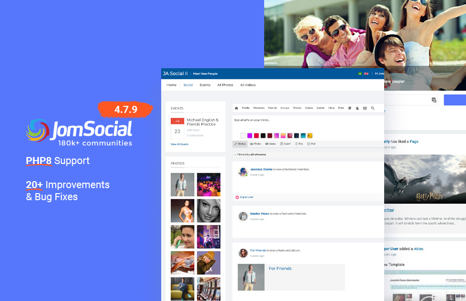 Jomsocial Joomla social community extension 4.7.9 updated for improvements and bug fixes 