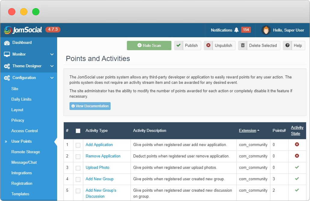 joomla social community extension- jomsocial user points