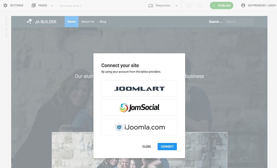 ja builder login on jomsocial