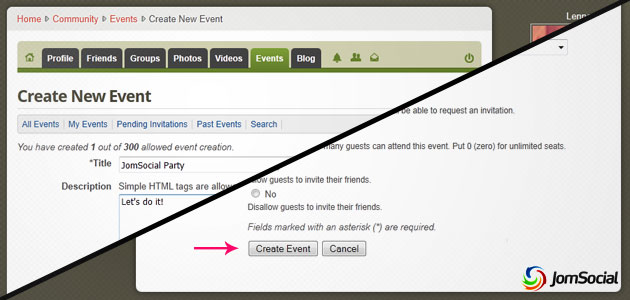 Filling Create New Event details
