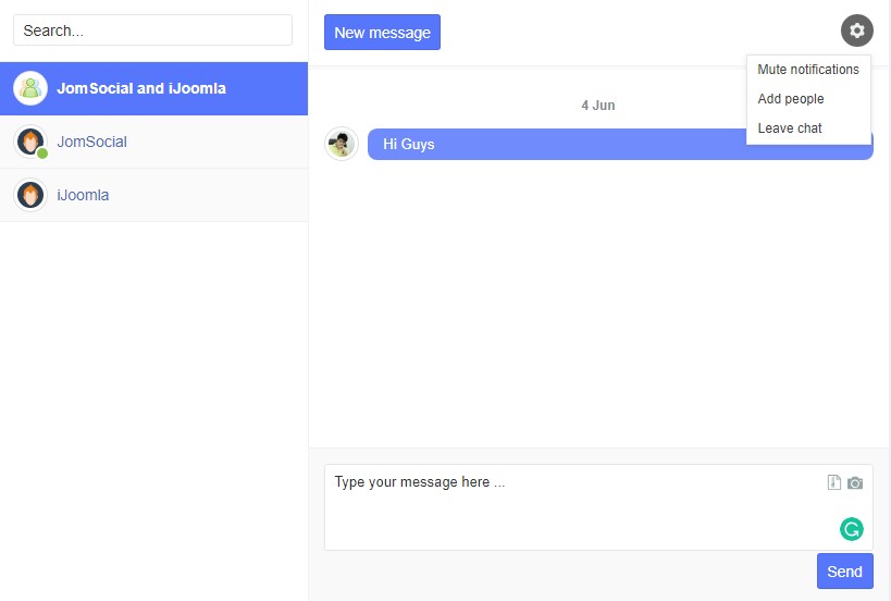 jomsocial group chat feature
