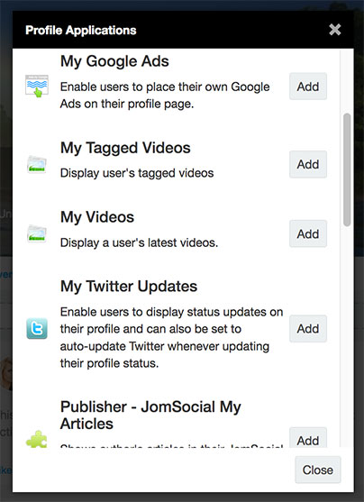 Twitter feed, RSS feed apps jomsocial